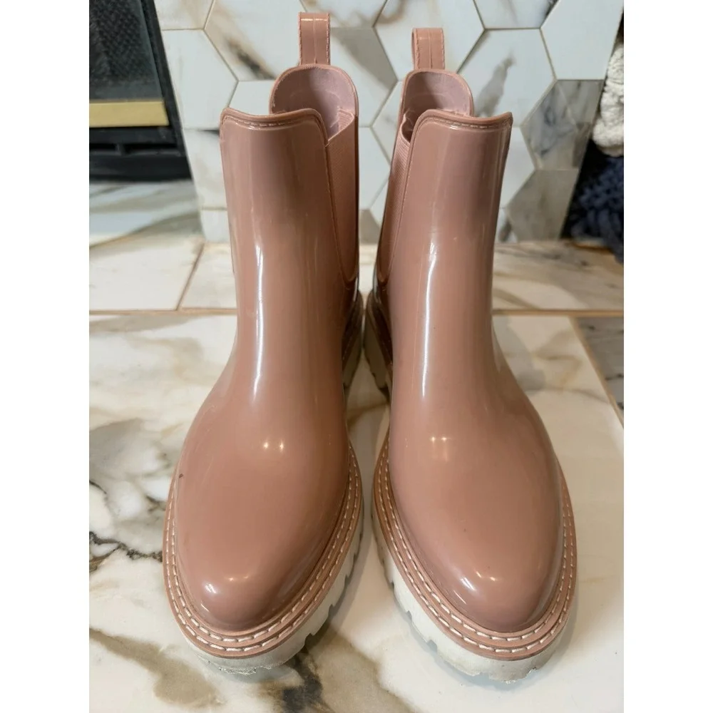 Dolce Vita Rain Boots Womens 9 Pink Glossy Lug Sole Chelsea Stormy Waterproof